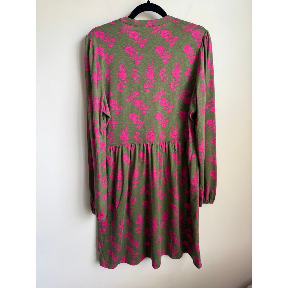 Boden Amy Puff Sleeve V-Neck Jersey Mini Dress Olive Blossomy Spring Womens 12R - Picture 9 of 11